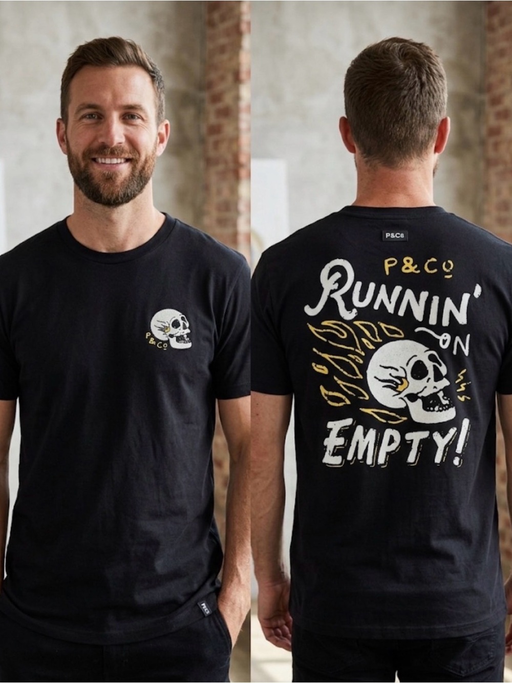 P & Co “Runnin’ On Empty” Men’s Black T-Shirt  M